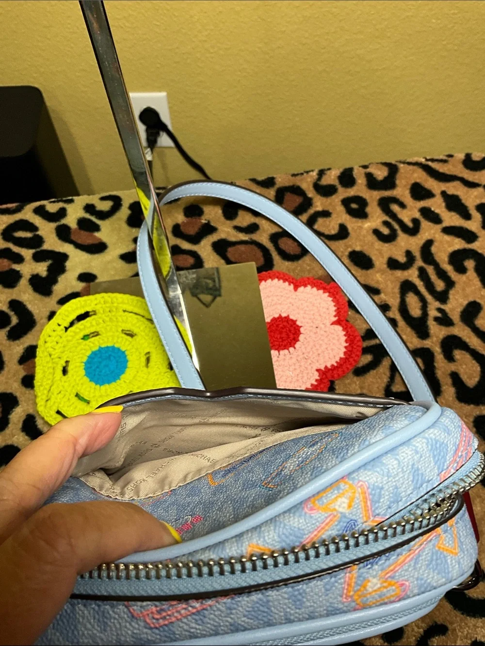NWOT Michael Kors Baby Blue Crossbody with Multicolor Logo Accents